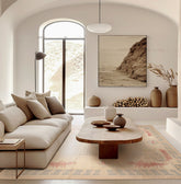 6x9 Beige, Tan, Rose Color Hand Woven  Wool Traditional Oriental Rug